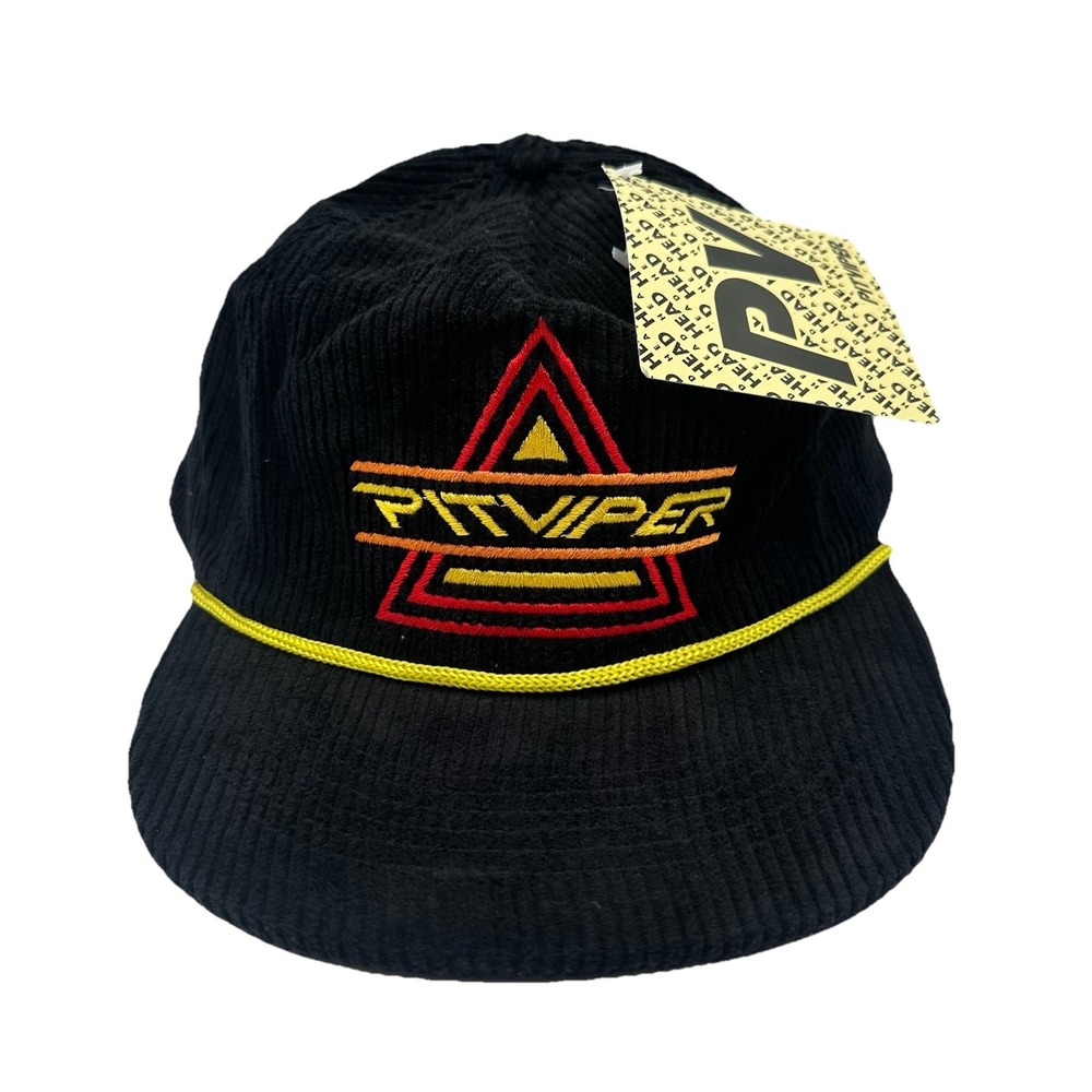 Pit Viper Groomer Hat Cap Black Yellow Corduroy Rope Strapback Adjustable OSFA